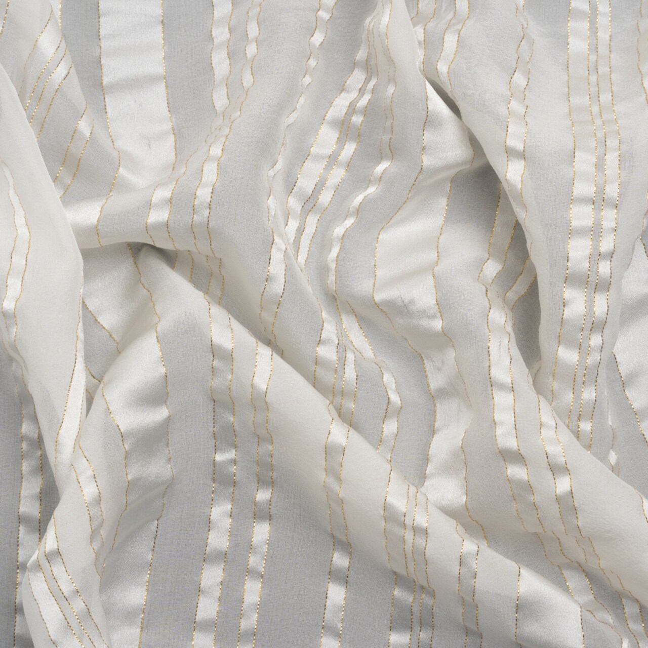 1 Yard White Gold Satin Burnout Stripe Silk Woven Fabric for Blouses Dresses 55" Width